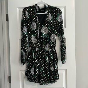Monkee’s Yumi Kim black and gold floral mini dress